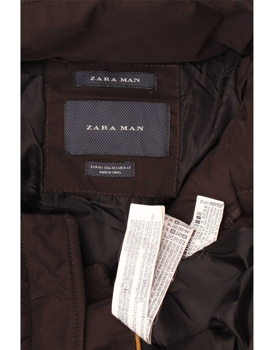 Zara Hombre Chaqueta Acolchada Con Capucha ES 38 Marrón Medio Poliéster