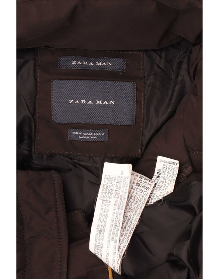 Zara Hombre Chaqueta Acolchada Con Capucha ES 38 Marrón Medio Poliéster