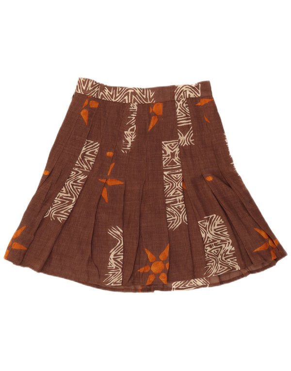 Vintage mujer plisada mini falda W26 pequeño marrón floral