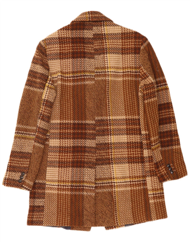 Zara Hombre Abrigo UK 40 Lana a cuadros marrón grande