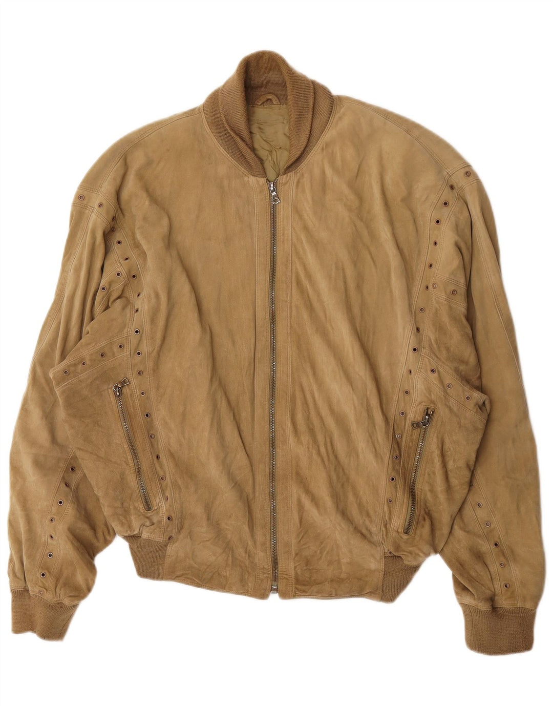 Gianni Versace Chaqueta bomber de ante holgada para mujer UK 38 Beige medio