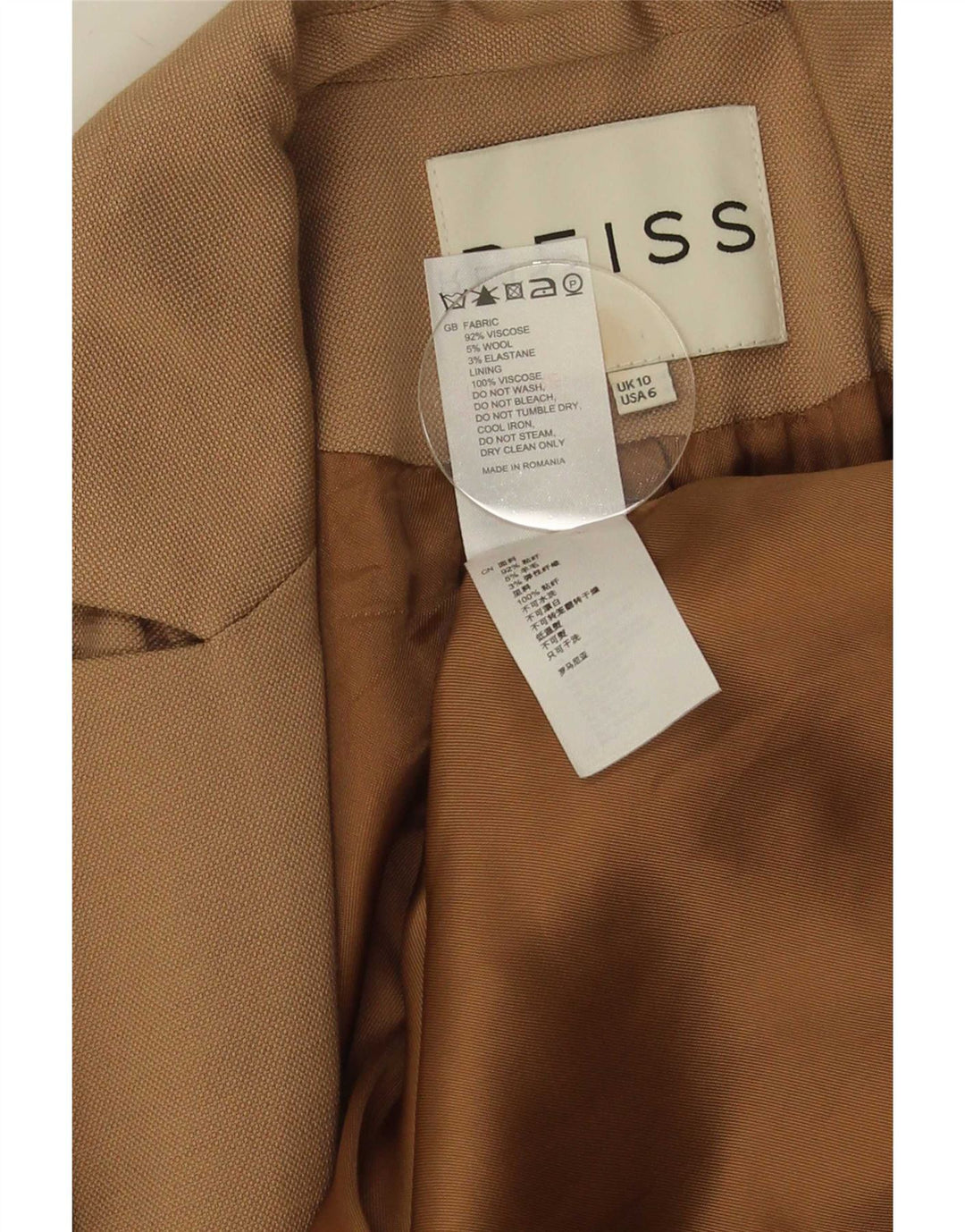 Reiss Chaqueta tipo blazer con 1 botón para mujer UK 10 Small Viscosa beige