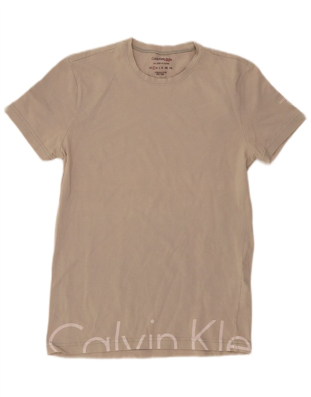 Calvin Klein Camiseta gráfica para hombre Top pequeño de algodón blanco roto