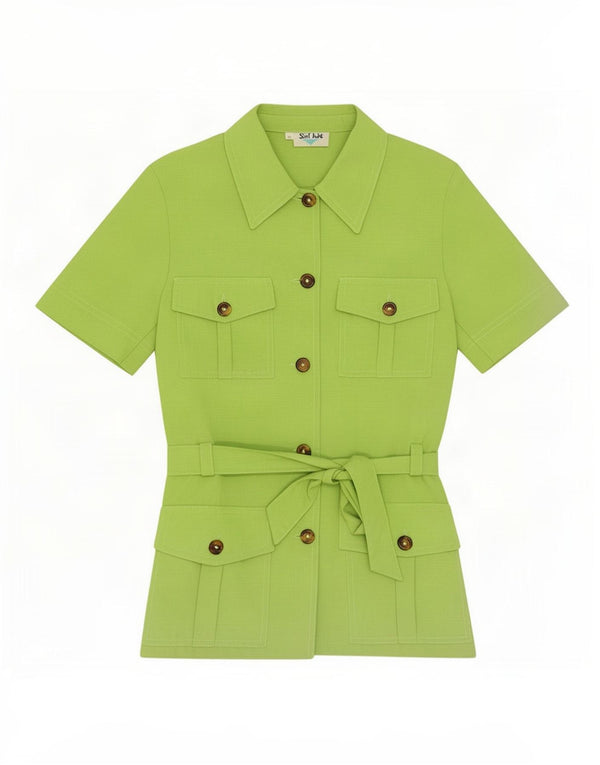 Vintage mujer manga corta Cardigan Top IT 42 Viscosa verde medio
