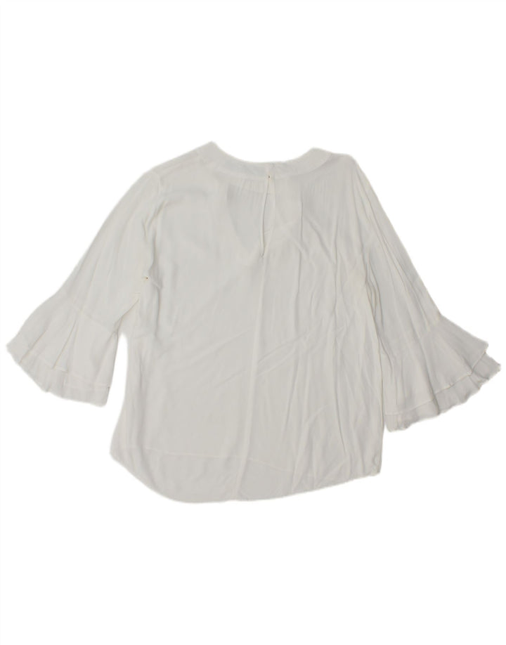 Zara Mujer Blusa Manga 3/4 Top UK 46 Grande Blanco