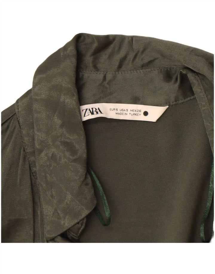 Zara Mujer Blusa Camisa UK 10 Small Viscosa Verde