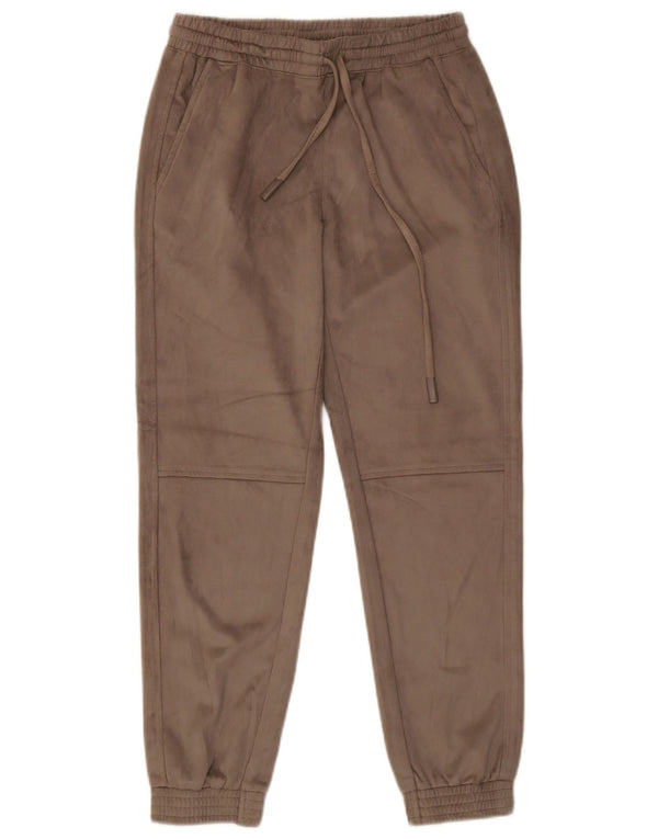 Zara Mujer Velour Chándal Pantalones Joggers UK 4 XS Marrón Poliéster