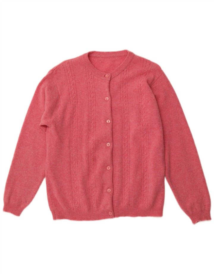 VINTAGE Mujer Cardigan Suéter Reino Unido 16 Lana Rosa Grande