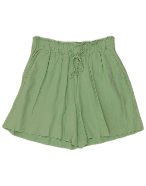 Marks & Spencer Pantalones cortos casuales de cintura alta para mujer UK 10 Small W28 Green Flax