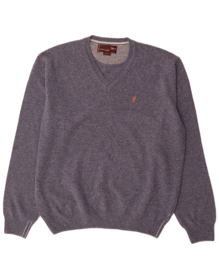 Marlboro Classics - Jersey con cuello en V para hombre, lana azul medio