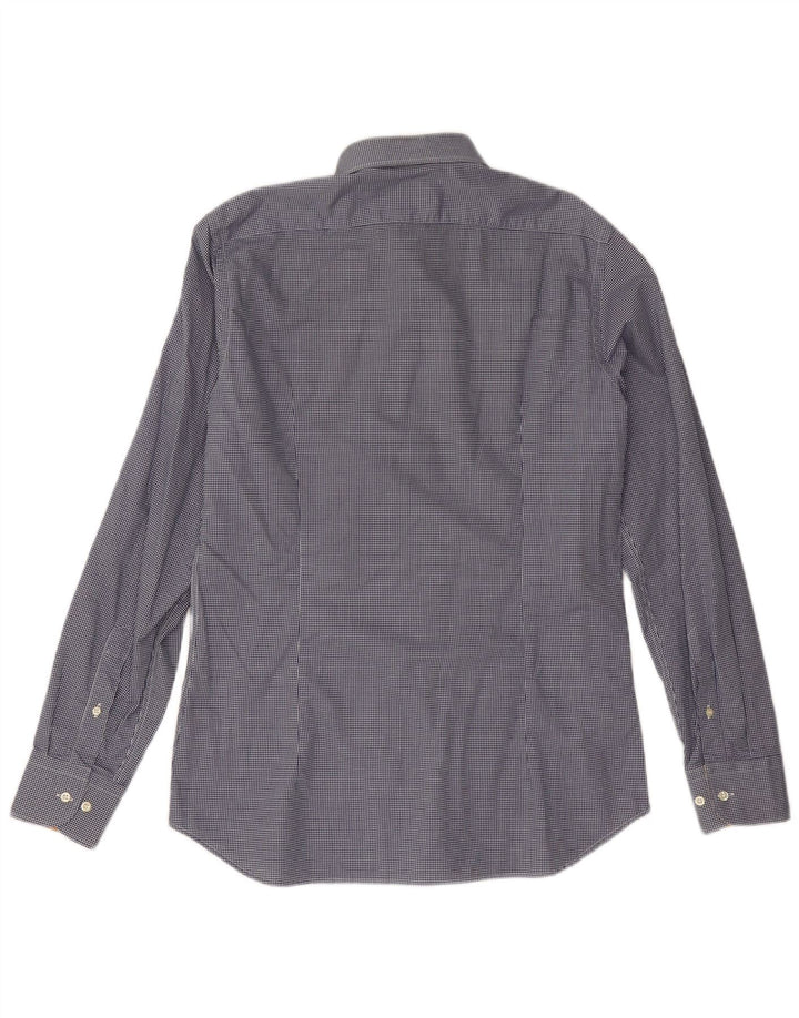 ALVIERO MARTINI Camisa para hombre Talla 16 41 Algodón a cuadros azul marino grande