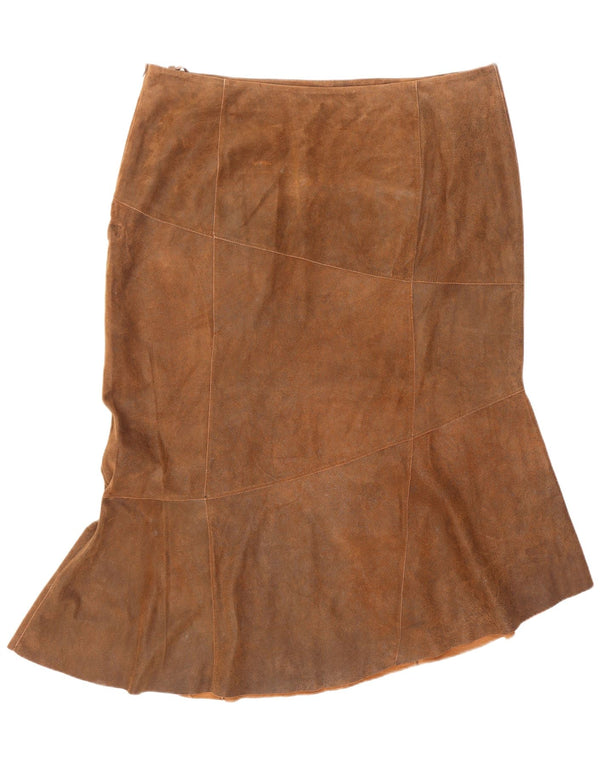 Vintage mujer cuero sirena falda Reino Unido 24 4XL W42 L36 cuero marrón