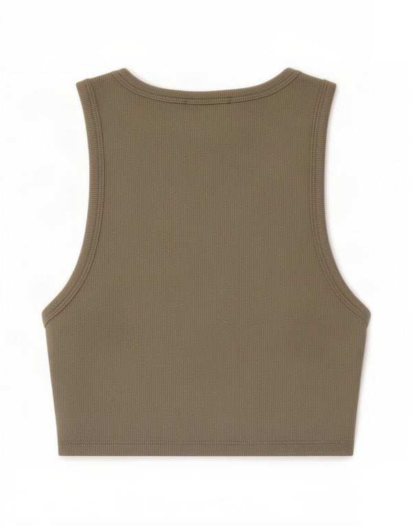 Zara Mujer Crop Vest Top UK 12 Medium Caqui Algodón