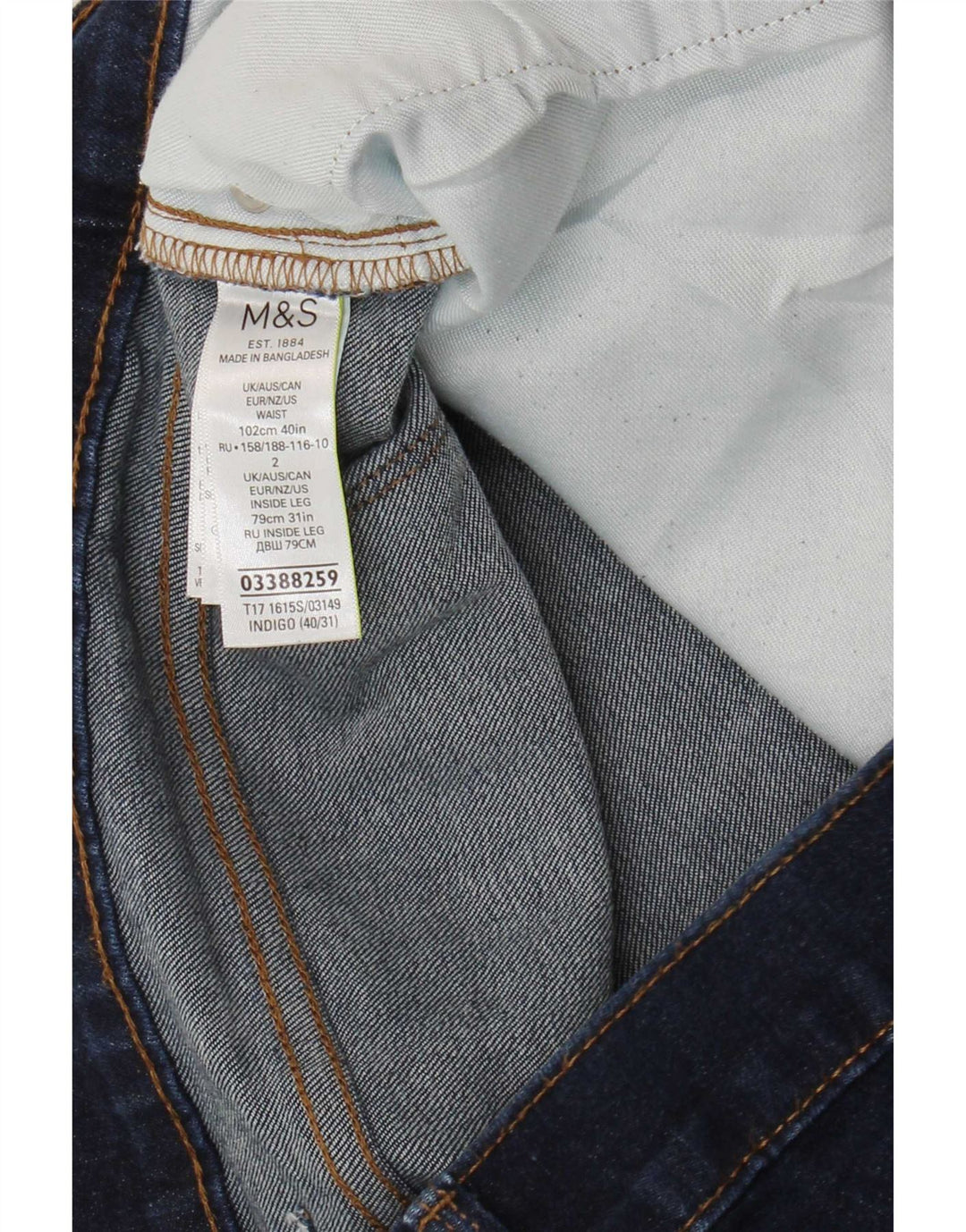 Marks & Spencer Vaqueros ajustados para hombre W40 L31 Algodón azul marino