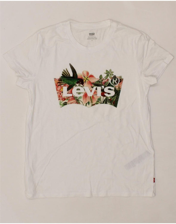 LEVI'S Womens Graphic T-Shirt Top UK 14 Medium White Cotton Vintage Levi's and Second-Hand Levi's from Messina Hembry 