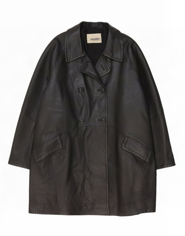 Conbipel Womens Double Breasted Oversized Leather Coat IT 44 Medium Black