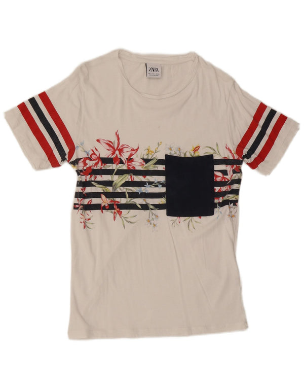 Zara Hombre Camiseta Top Small Blanco Floral Algodón
