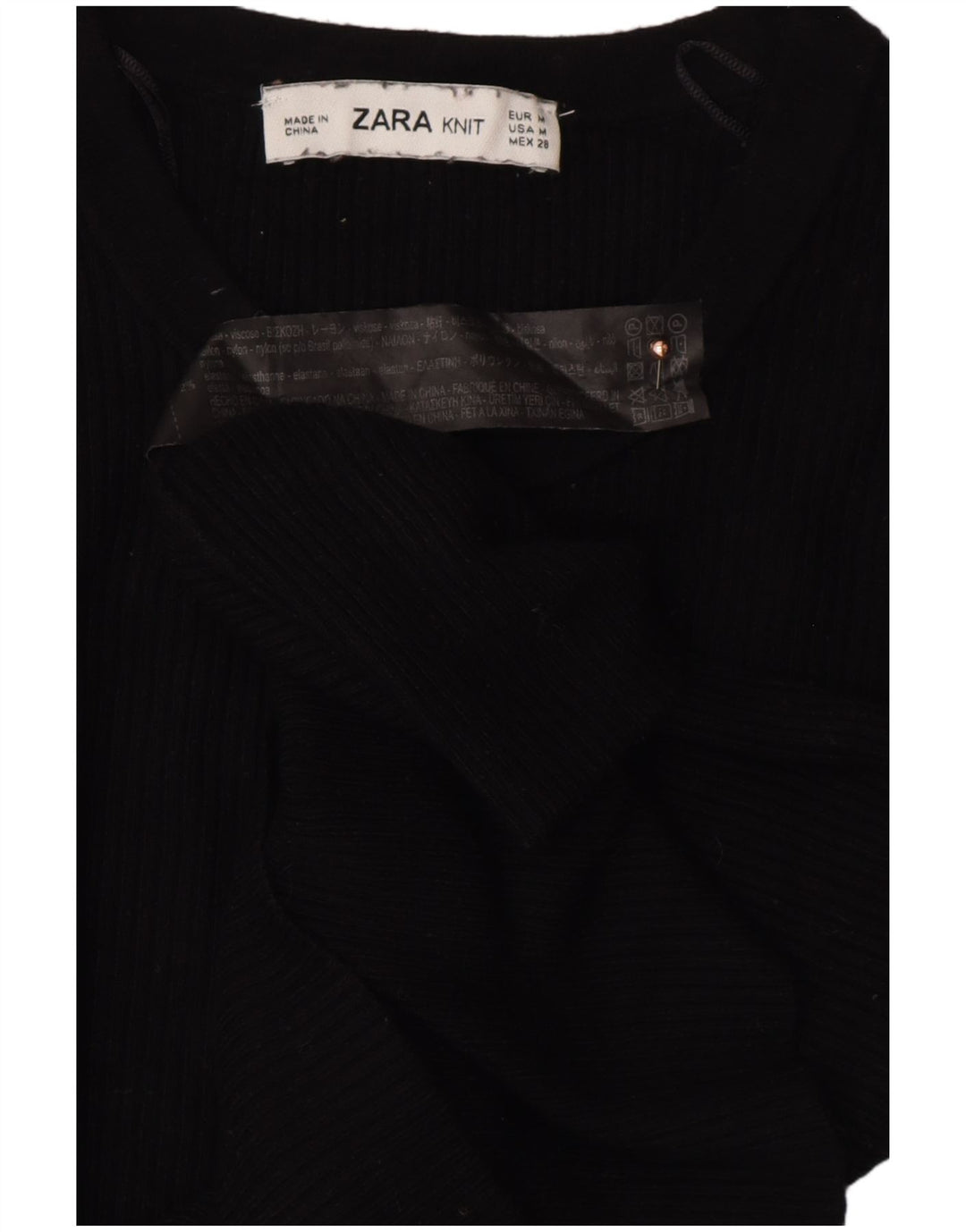 ZARA Mujer Crop Button Neck Jumper Sweater UK 42 Medium Black Viscosa