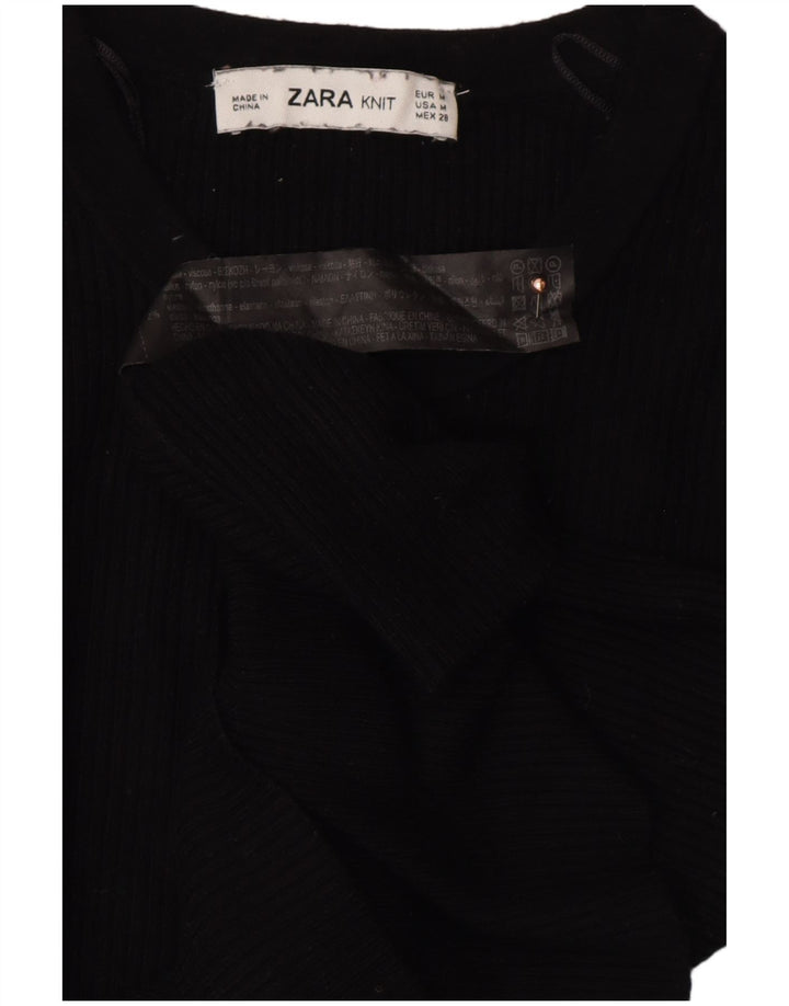 ZARA Mujer Crop Button Neck Jumper Sweater UK 42 Medium Black Viscosa