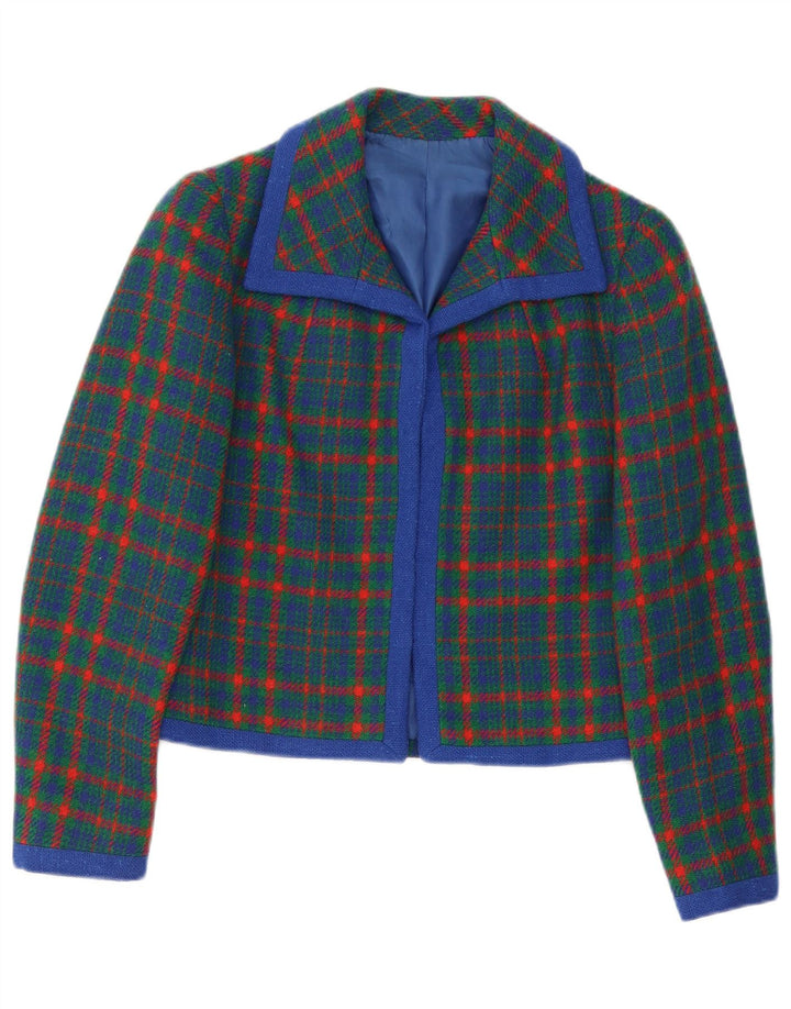 Vintage mujer Blazer chaqueta Reino Unido 10 pequeño verde cuadros retro