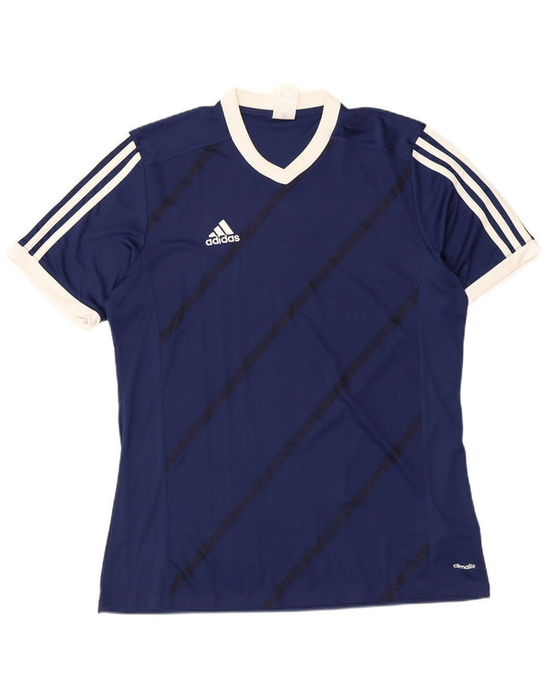 Adidas Hombre Camiseta Top Grande Azul Marino Rayas Poliéster