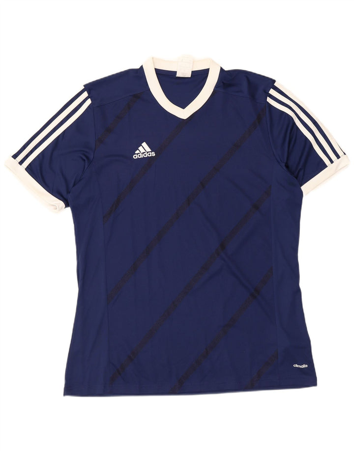 Adidas Hombre Camiseta Top Grande Azul Marino Rayas Poliéster