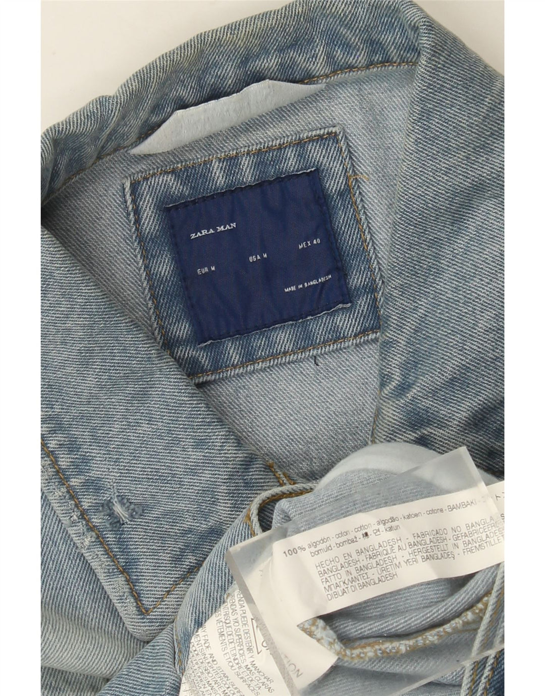 ZARA Chaqueta Vaquera Hombre ES 38 Algodón Azul Medio