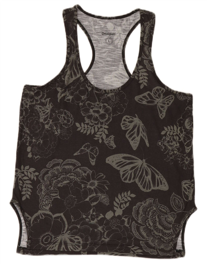 Desigual Mujer Gráfico Chaleco Top Reino Unido 40 Grande Negro Floral