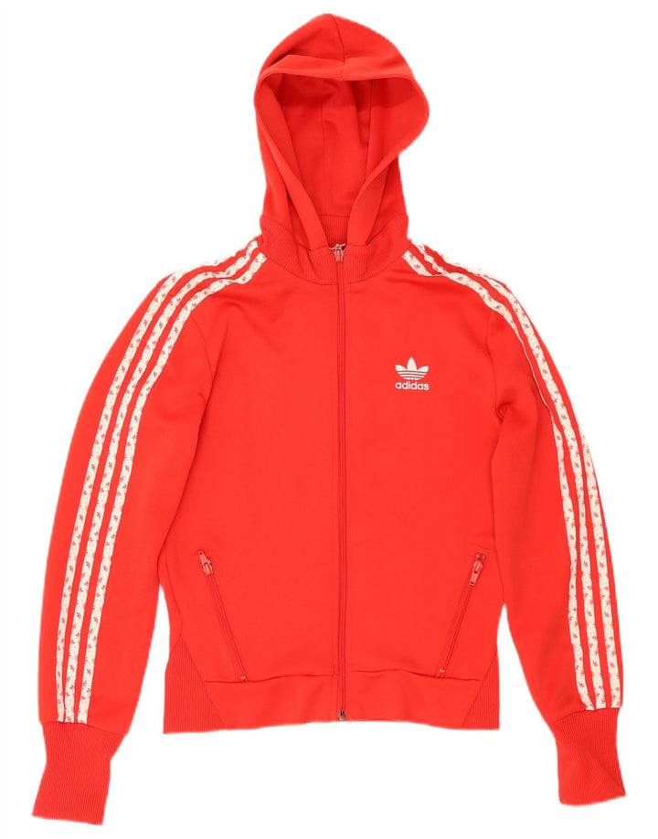 Adidas Sudadera con capucha y cremallera gráfica para mujer EU 38 Pequeño Poliéster rojo