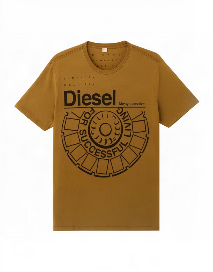 Diesel Hombre Camiseta Gráfica Top Grande Algodón Marrón