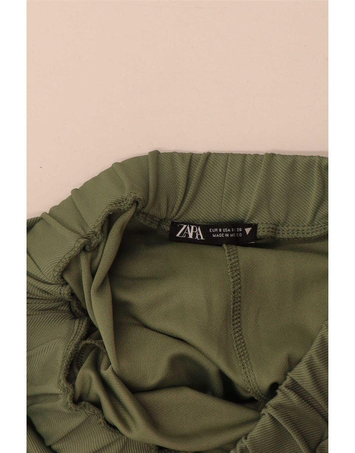 Zara Mujer Pantalones Cargo De Pierna Ancha Pequeño W26 L29 Poliéster Verde