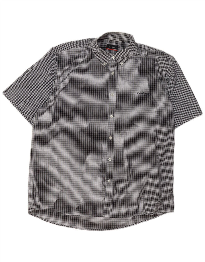 Pierre Cardin Camisa de corte regular para hombre 3XL Poliéster a cuadros gris