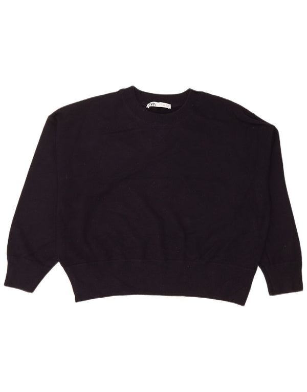 Zara Mujer Crop Oversize Sudadera Jumper UK 46 Large Azul Marino Viscosa