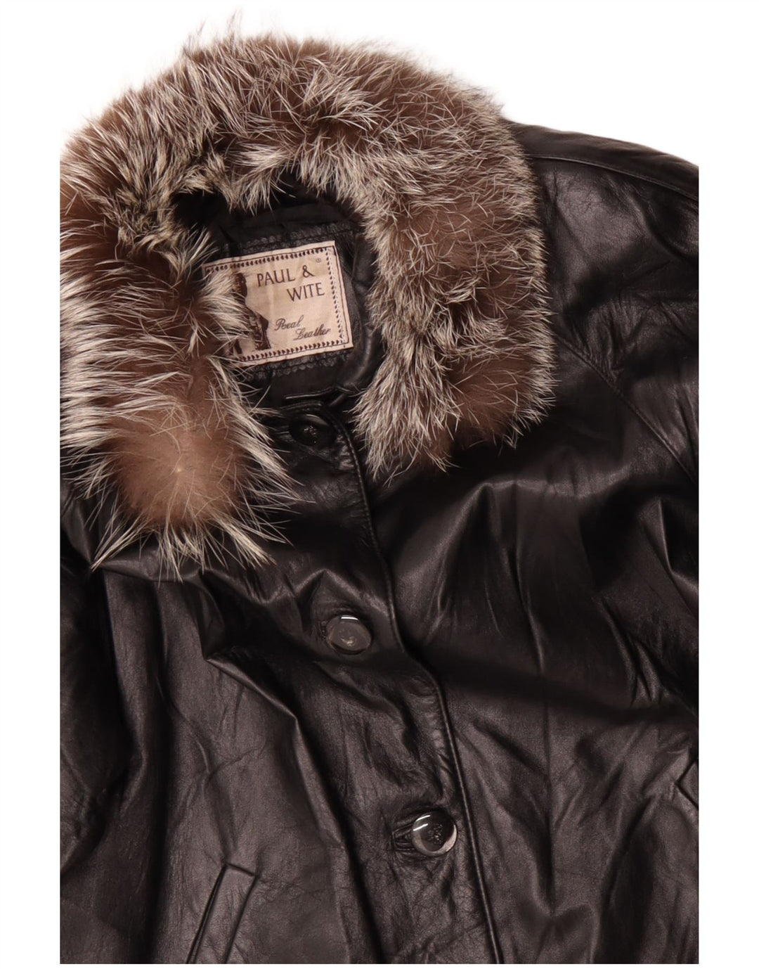 PAUL & WITE Abrigo de cuero para mujer UK 20 2XL Cuero negro
