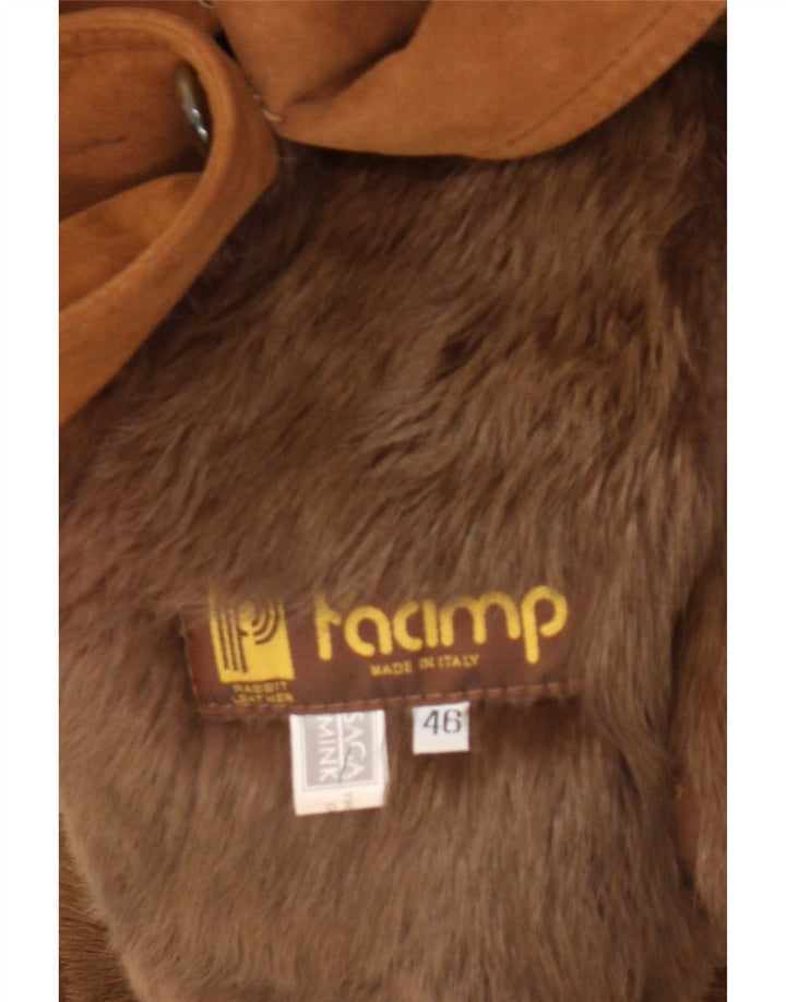 Vintage mujer shearling abrigo IT 46 cuero marrón grande
