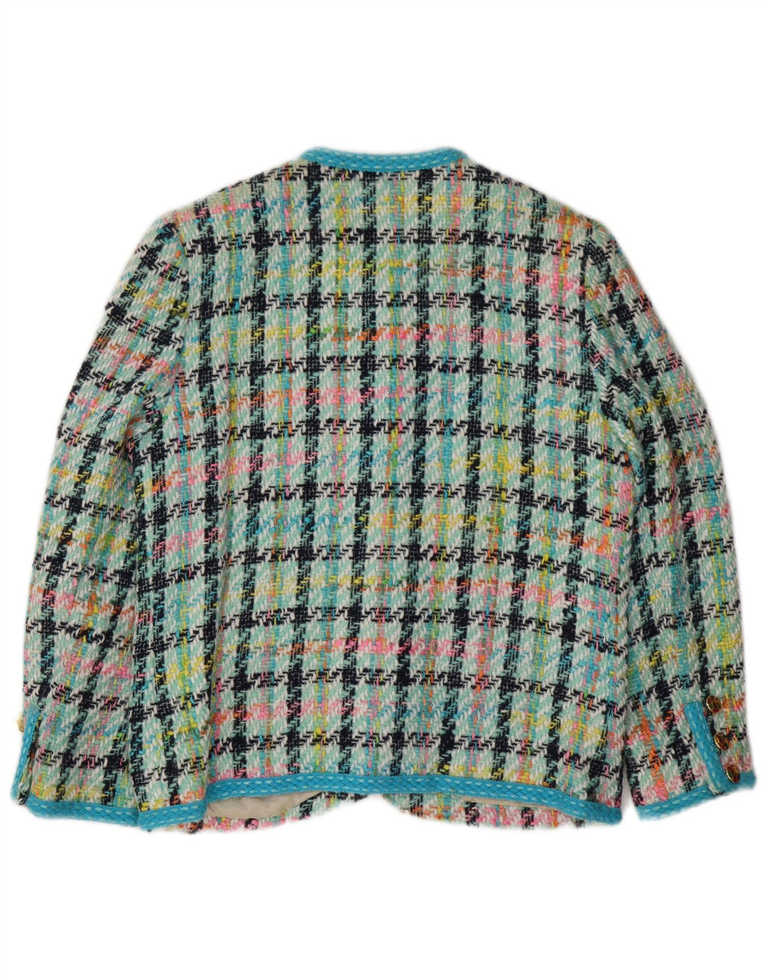 VINTAGE Chaqueta Blazer de 4 Botones para Mujer IT 42 Pata de Gallo Turquesa Mediana