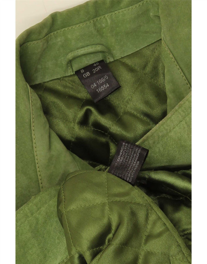 Vintage mujer 4 botones ante Blazer chaqueta Reino Unido 20 2XL cuero verde