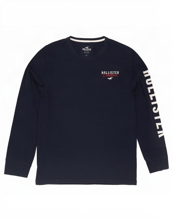 Hollister Hombre Graphic Top Manga Larga Grande Algodón Azul Marino