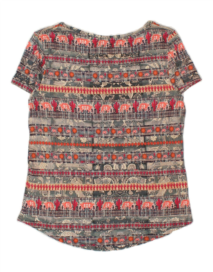 DESIGUAL Womens Abstract Pattern Graphic T-Shirt Top UK 12 Medium Grey Vintage Desigual and Second-Hand Desigual from Messina Hembry 