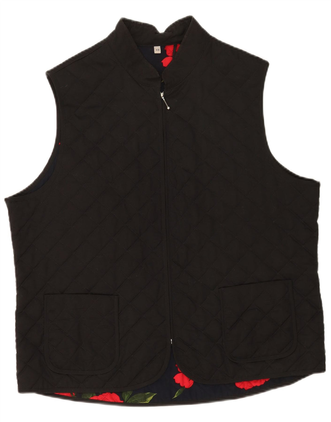 Vintage mujer acolchado Gilet Reino Unido 20 2XL poliéster negro
