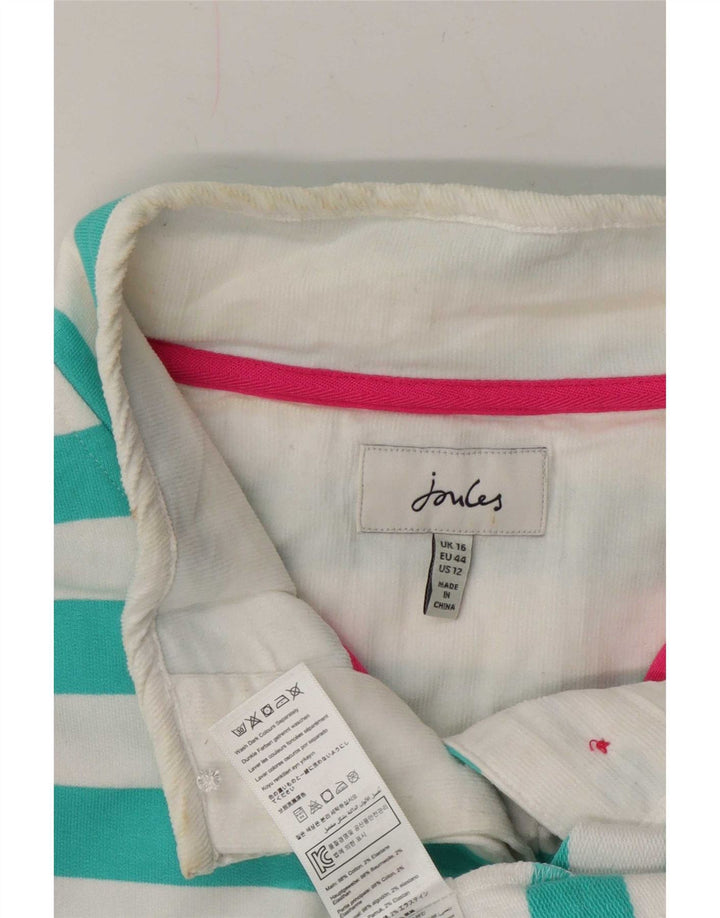 Joules - Sudadera con cuello y botones para mujer, talla grande, color turquesa a rayas