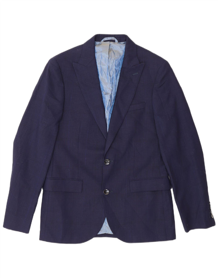 Dkny Chaqueta tipo blazer ajustada con 2 botones para hombre UK 38 Lana azul marino mediana