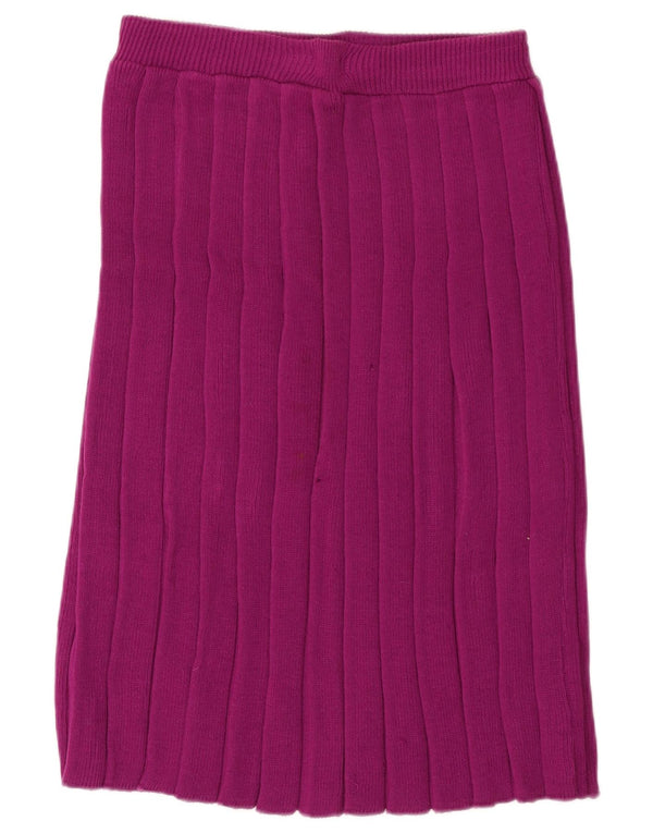 Vintage mujer punto midi falda W28 pequeña lana púrpura