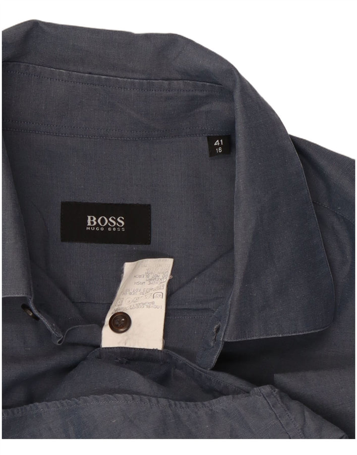 Hugo Boss Camisa Hombre Talla 16 41 Grande Azul Marino Algodón