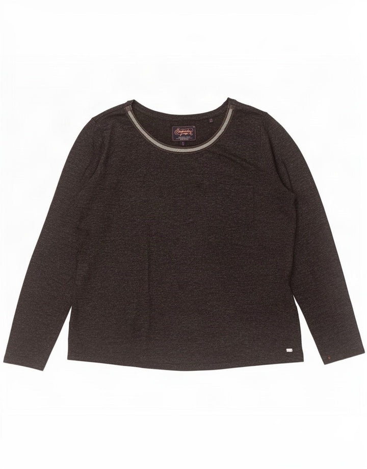Superdry Mujer Top Manga Larga ES 40 XL Poliéster Gris Moteado