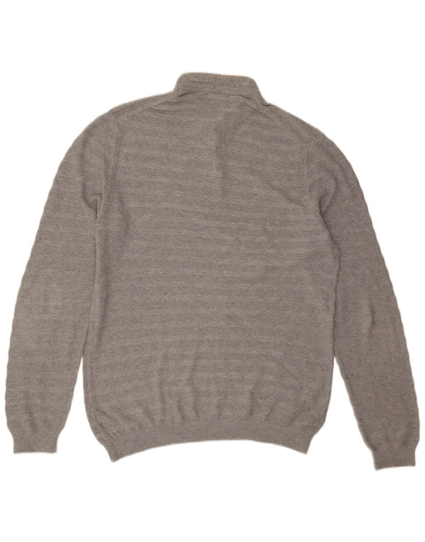 Massimo Dutti Jersey Hombre Cuello Botones XL Algodón Rayas Gris