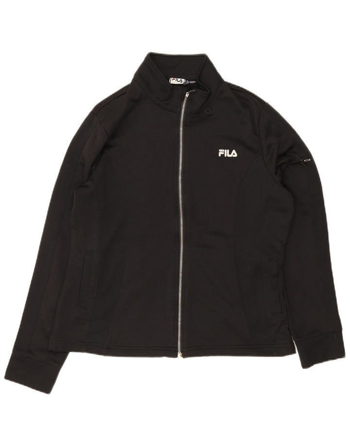 Fila Mujer Chándal Top Chaqueta UK 12 Mediano Negro Poliéster