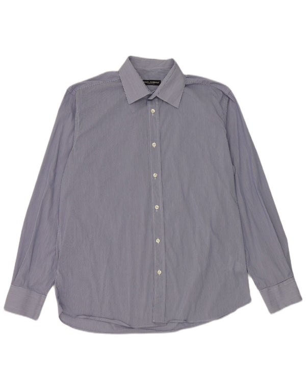 Dolce & Gabbana Camisa para hombre Talla 42 16 1/2 Algodón a rayas azul grande