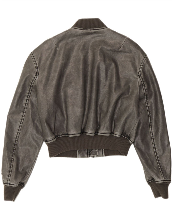 Zara Mujer Chaqueta Bomber Extragrande De Piel Sintética UK 6 XS Poliuretano Gris