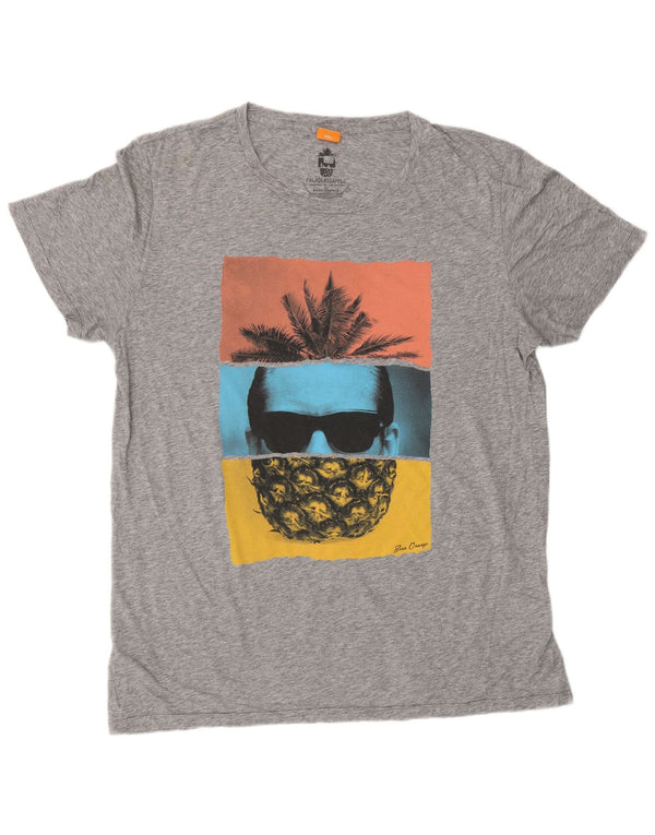 HUGO BOSS Camiseta gráfica para hombre Top 2XL Gris moteado